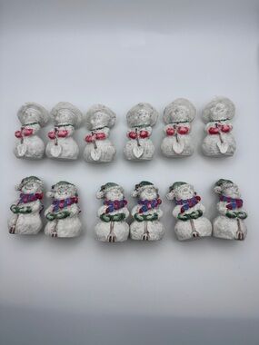 Set of 12 Vintage Hen Feathers Winter Gardeners Snowmen Figurines Collectible